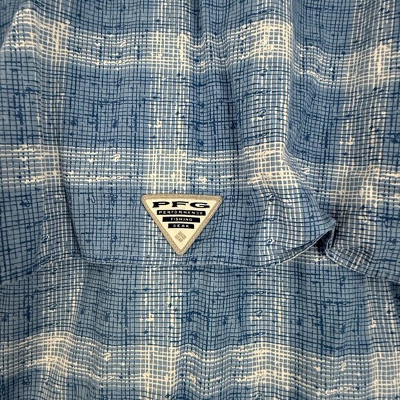 Columbia PFG Shirt Mens XXL Trollers Best Short Sleeve Vented Fishing Plaid Blue - Picture 5 of 13